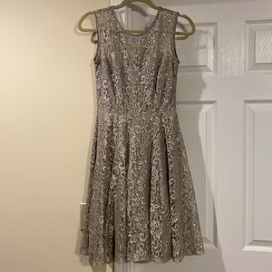 Betsy & Adam Grey and Silver Lace Dress